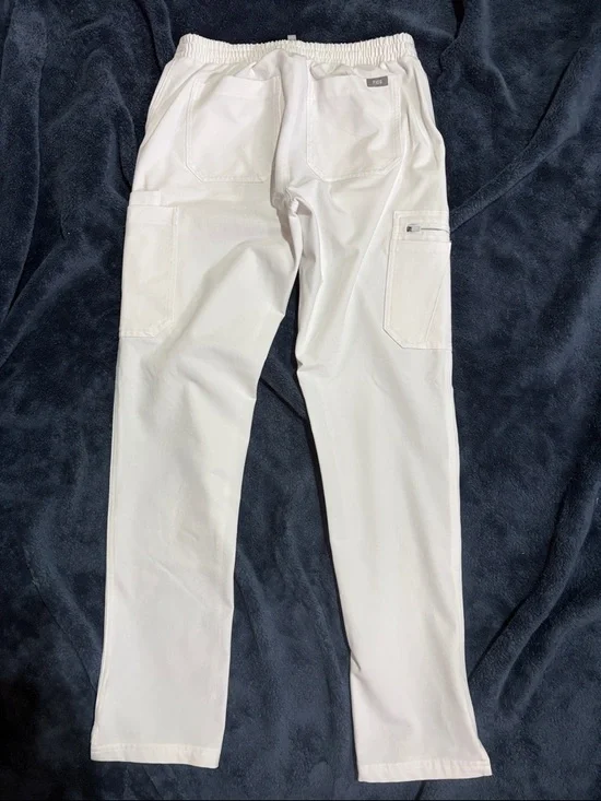 Figs High Waisted Optic White Women's Cargo Scrub Pants - Picture 6 of 7